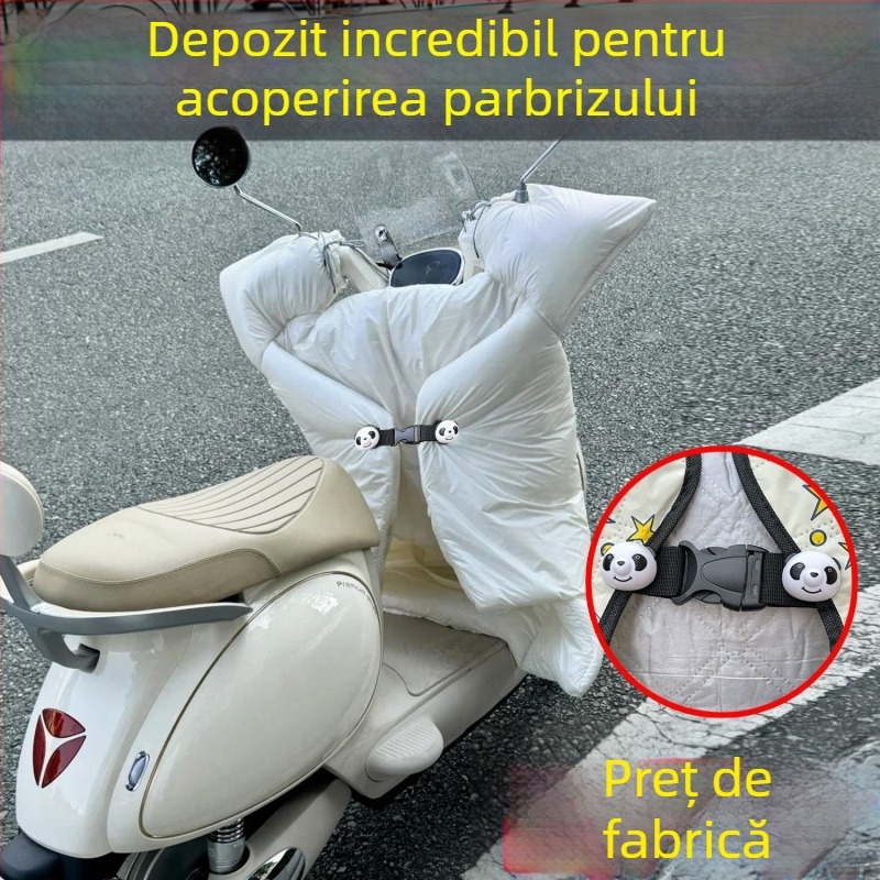 Acoperire pentru parbrizul vehiculului electric cu cataramă în formă de urs, detașabilă și reglabilă, impermeabilă pentru toate anotimpurile (Brand: Friendly; Material: Plastic; Model: Solid; Stil: Simplitate urbană; Toamnă 2025)