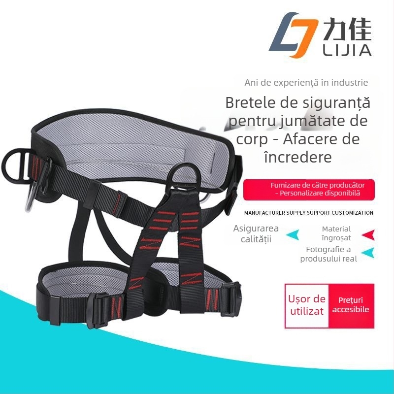 Hamă de siguranță pentru lucru în exterior la înălțime – protecție talie și picioare pentru alpinism și rapel; Brand: Lijia; Material centură: poliester; Material frânghie de siguranță: sârmă de înaltă rezistență; Lungime frânghie: mai multe opțiuni; Tip: 