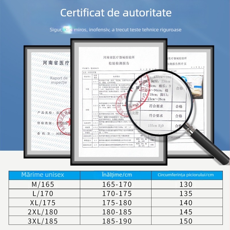Combine de protecție de unică folosință cu glugă, anti-static, tip conectat, protecție chimică, membrană nețesută respirabilă