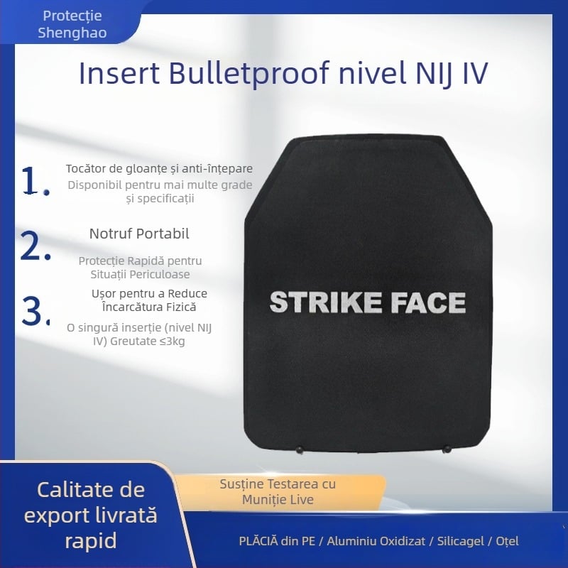 Placă de insertie pentru vestă tactică, NIJ IV, Aramid IIIA/NOMEX IIIA, 1–3,3 kg, pentru antrenamente de protecție și jocuri CS