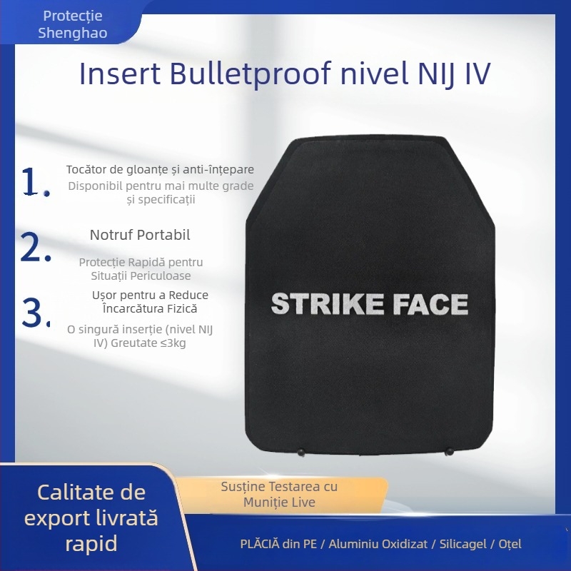 Placă de insertie pentru vestă tactică, NIJ IV, Aramid IIIA/NOMEX IIIA, 1–3,3 kg, pentru antrenamente de protecție și jocuri CS