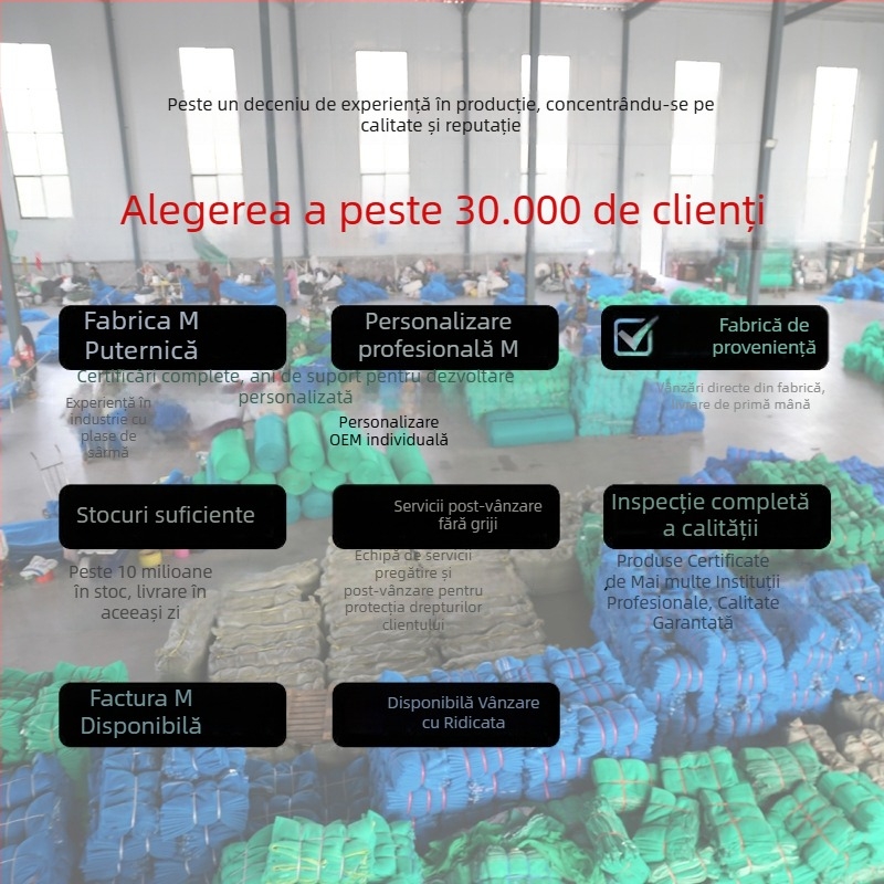 Plasă de protecție pentru șantier din polietilenă, ignifugă, anti-cădere, conform standardului național.