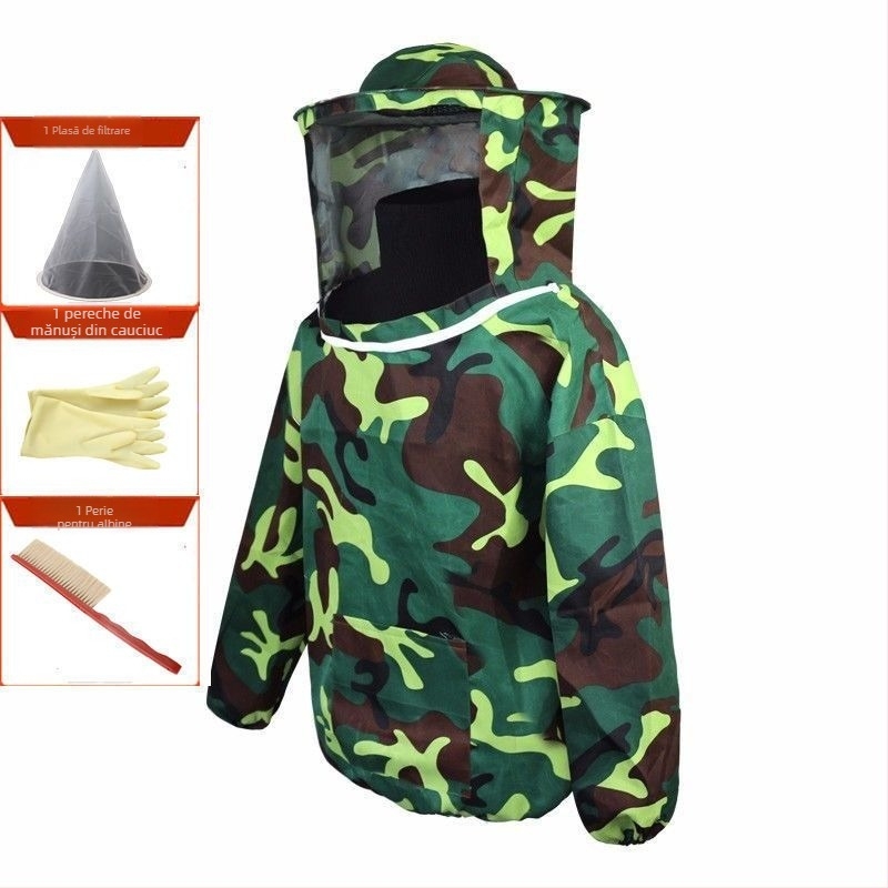 Set de costum de protecție pentru apicultură – lungime mijlocie, material respirabil îngroșat, include pălărie pentru albine și unelte de apicultură