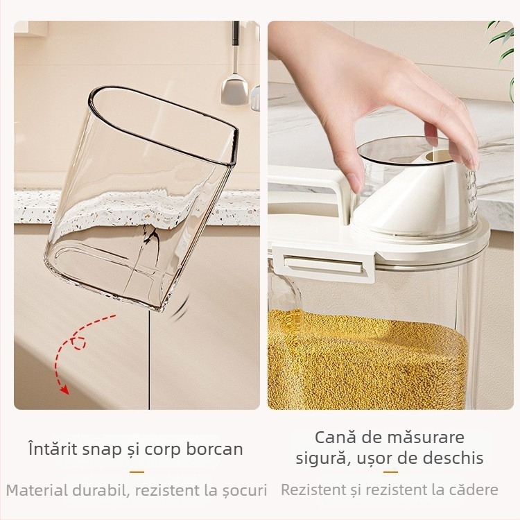 Recipient sigilat pentru cereale, cutie pătrată din plastic, capacitate 2,1–3 L
