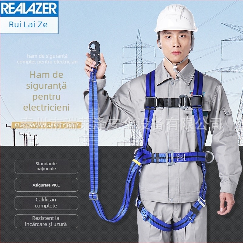 Ham de siguranță pentru corp întreg pentru lucru la înălțime, în stil european cu cinci puncte, electrician, protecție împotriva căderilor, poliester, seria LPTZYC10