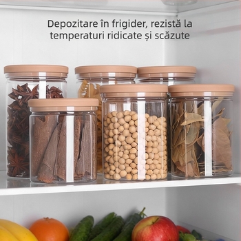 Recipient plastic rotund pentru depozitarea alimentelor, rezistent la umezeală, cu formă cilindrică, potrivit pentru cuptorul cu microunde