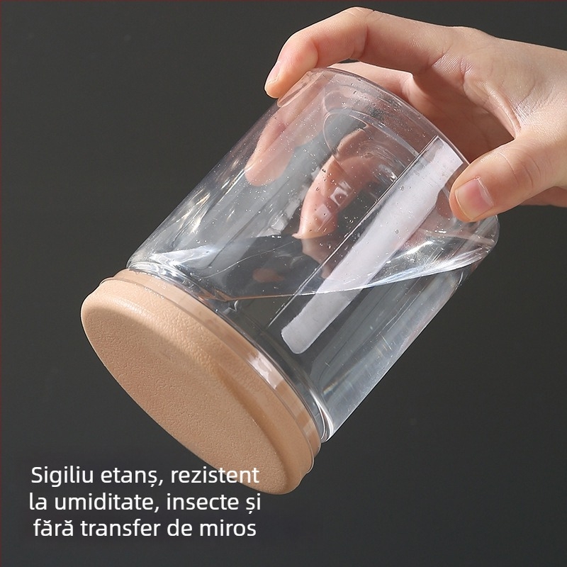 Recipient plastic rotund pentru depozitarea alimentelor, rezistent la umezeală, cu formă cilindrică, potrivit pentru cuptorul cu microunde