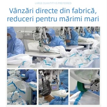 Costum protector monobloc, PP+PE, rezistent la substanțe chimice, 260–330 g, cu picioare sau fără, pentru protecție în creșterea peștilor și porcilor