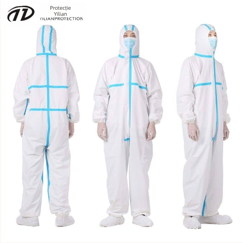 Costum protector monobloc, PP+PE, rezistent la substanțe chimice, 260–330 g, cu picioare sau fără, pentru protecție în creșterea peștilor și porcilor