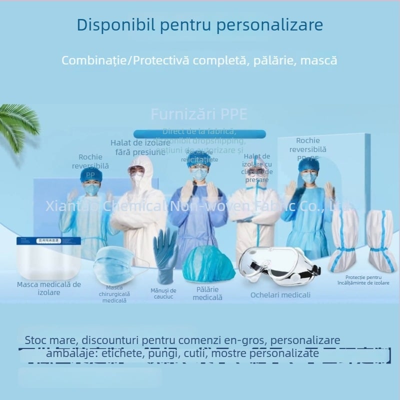 Costum protector monobloc, PP+PE, rezistent la substanțe chimice, 260–330 g, cu picioare sau fără, pentru protecție în creșterea peștilor și porcilor