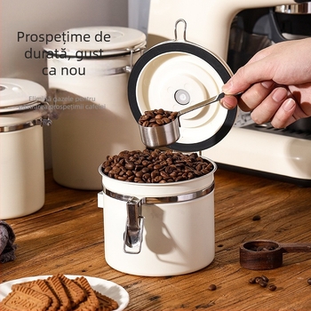 Recipient din oțel inoxidabil pentru cafea boabe, 1-2 L, rotund, stil modern și simplu, necompatibil cu cuptorul cu microunde