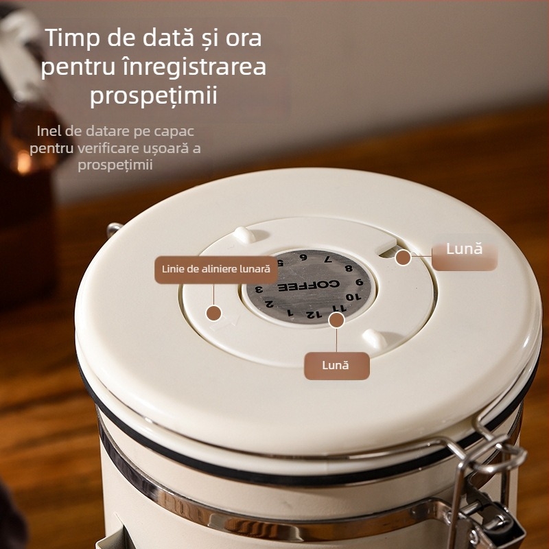 Recipient din oțel inoxidabil pentru cafea boabe, 1-2 L, rotund, stil modern și simplu, necompatibil cu cuptorul cu microunde