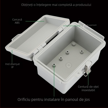 Cutie de distribuție din plastic, impermeabilă pentru exterior, cu 4 circuite, configurație pe 1 rând, protecție IP67, carcasă ABS și capac PC, montare cu șuruburi