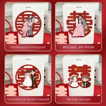 Valiză de nuntă cu autocolante cu cuvinte fericite pentru decorarea camerei de nuntă, din hârtie, cod produs 223, brand Happy Street, categorie: Fericire