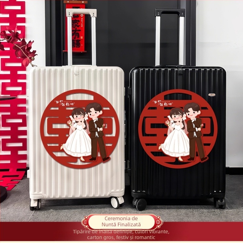 Valiză de nuntă cu autocolante cu cuvinte fericite pentru decorarea camerei de nuntă, din hârtie, cod produs 223, brand Happy Street, categorie: Fericire