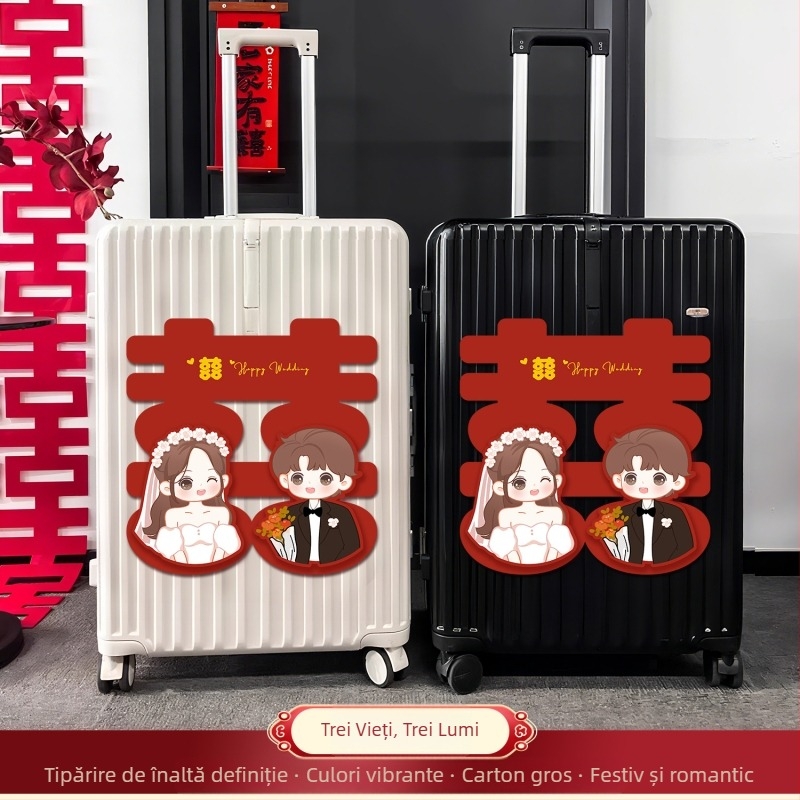 Valiză de nuntă cu autocolante cu cuvinte fericite pentru decorarea camerei de nuntă, din hârtie, cod produs 223, brand Happy Street, categorie: Fericire