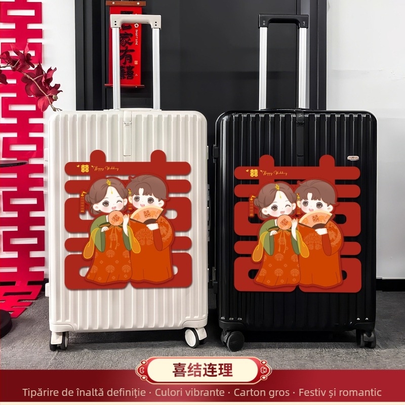 Valiză de nuntă cu autocolante cu cuvinte fericite pentru decorarea camerei de nuntă, din hârtie, cod produs 223, brand Happy Street, categorie: Fericire