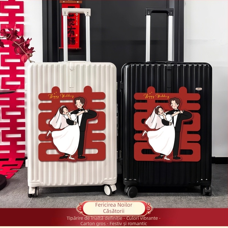 Valiză de nuntă cu autocolante cu cuvinte fericite pentru decorarea camerei de nuntă, din hârtie, cod produs 223, brand Happy Street, categorie: Fericire