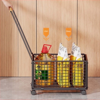 Cărucior de cumpărături cu patru roți din fier și lemn – mobil, brand evesigar/Yisijia, capacitate de încărcare 1