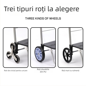 Cărucior de cumpărături cu două roți, pliabil pentru uz casnic - portabil, cadru din țevi de oțel, posibilitate imprimare siglă