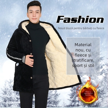 Geacă de iarnă cu glugă, căptușită cu poliester, croială lejeră, lungime medie, închidere cu nasturi la un rând, umplutură poliester și căptușeală poliester, buzunare laterale