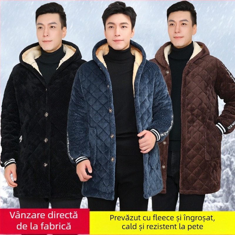 Geacă de iarnă cu glugă, căptușită cu poliester, croială lejeră, lungime medie, închidere cu nasturi la un rând, umplutură poliester și căptușeală poliester, buzunare laterale