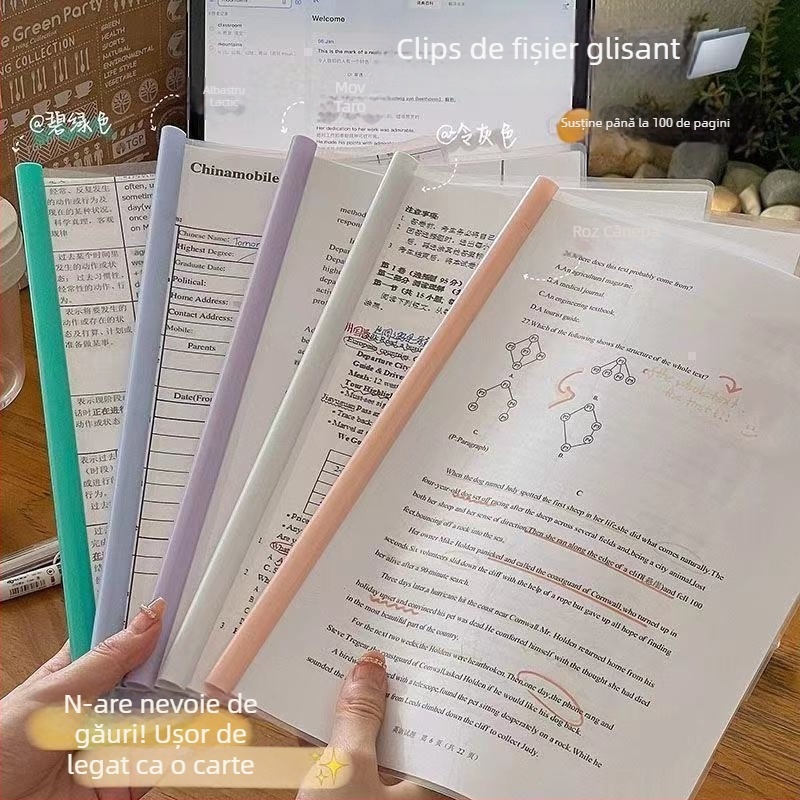 Mapă de documente transparentă, în formă de picătură, cu clip pentru tijă de tragere, îngroșată și cu capacitate mare pentru birou