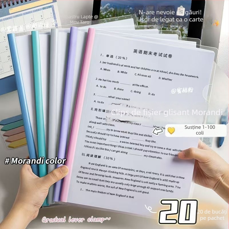 Mapă de documente transparentă, în formă de picătură, cu clip pentru tijă de tragere, îngroșată și cu capacitate mare pentru birou