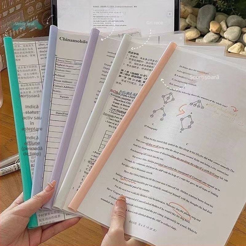 Mapă de documente transparentă, în formă de picătură, cu clip pentru tijă de tragere, îngroșată și cu capacitate mare pentru birou