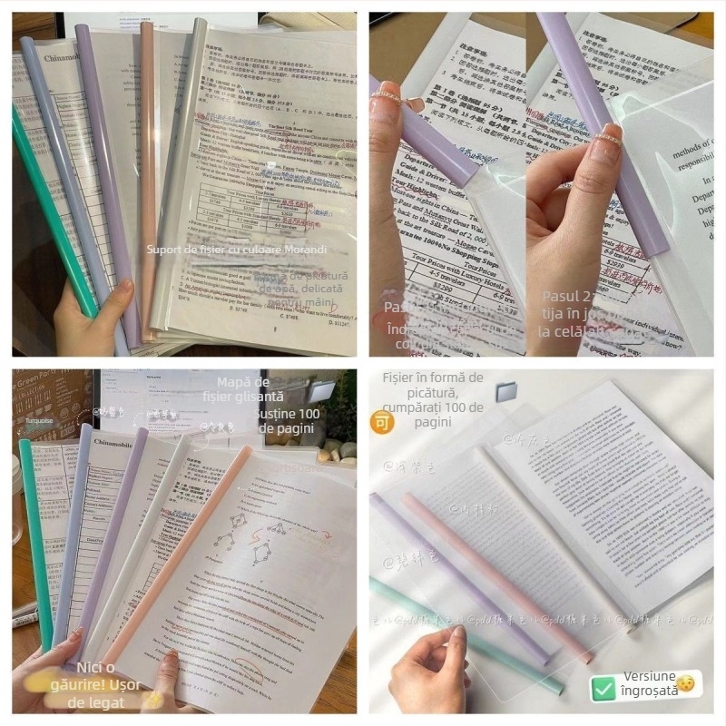 Mapă de documente transparentă, în formă de picătură, cu clip pentru tijă de tragere, îngroșată și cu capacitate mare pentru birou