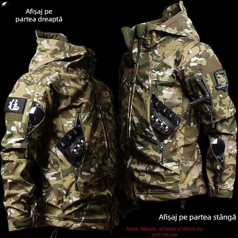 Set camuflaj tactic cu glugă: impermeabil și rezistent la uzură, din corduroy cu țesătură principală din in, pentru bărbați