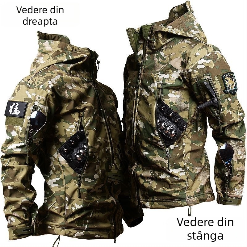 Set camuflaj tactic cu glugă: impermeabil și rezistent la uzură, din corduroy cu țesătură principală din in, pentru bărbați