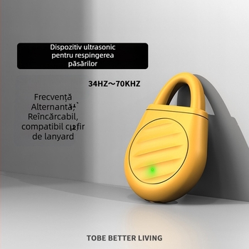 Repeller ultrasonic pentru câini, utilizare în exterior, PVC, 19 g, cu șnur de purtare, operare prin buton, combate puricii, căpușe, paraziți și țânțari