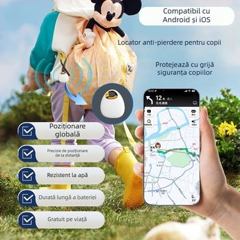 Localizator pentru guler de animal de companie pentru persoane în vârstă și copii, Anti-pierdere, Montat în mașină, Anti-furt, Dispozitiv GPS inteligent (Model F6, 260 mAh, USB 3.0, ABS, 12.3 g)