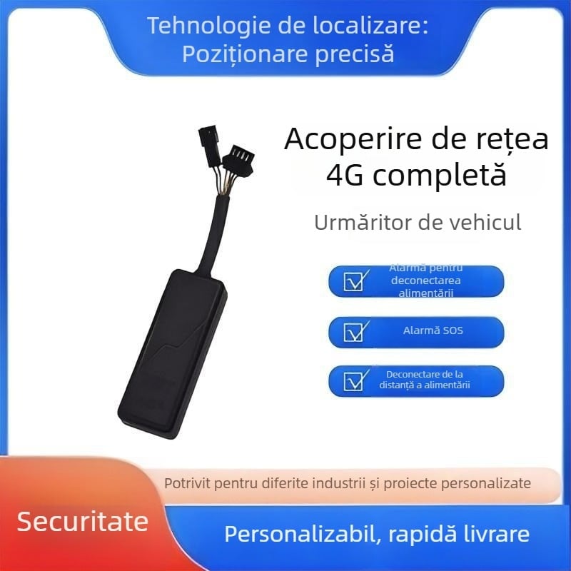 Locator GPS pentru vehicule cu conectivitate 4G, buton SOS, navigație BeiDou, antenă încorporată, alimentare 9-90V DC