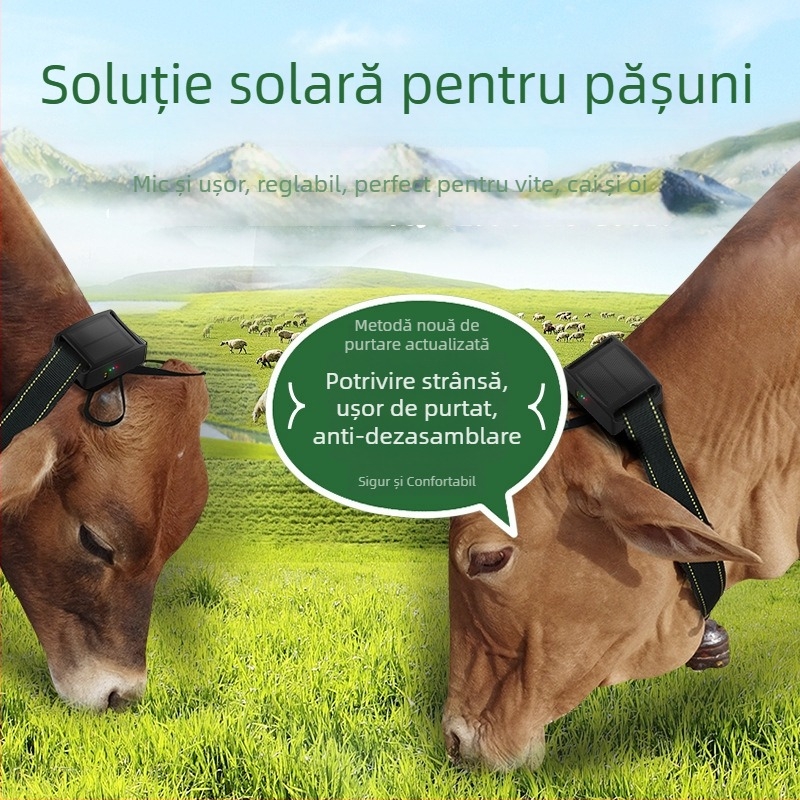 GPS tracker solar 4G pentru bovine și ovine – poziționare Beidou, precizie GPS de 5 m, impermeabil, autonomie baterie 30 de zile, încărcare solară magnetică
