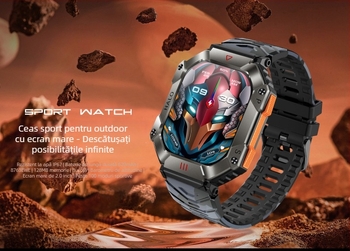 Ceas inteligent cu busolă, altimetru, tensiune arterială, apel Bluetooth și ecran AMOLED pătrat