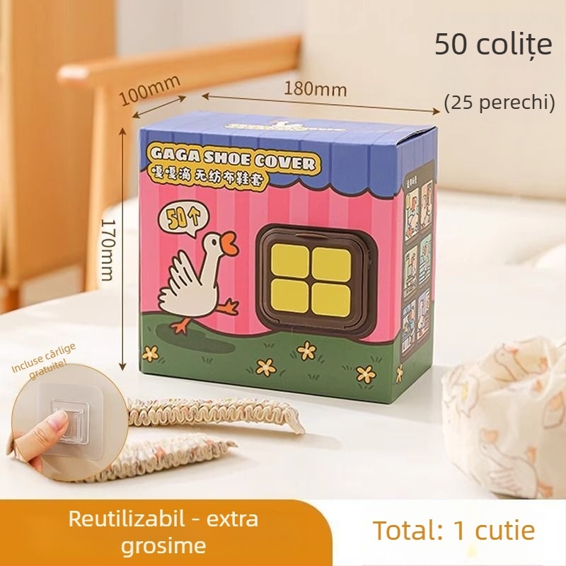 Capace de pantofi de unică folosință pentru interior, ambalate în cutie, din material nețesut, impermeabile, antiderapante, cu design de tragere