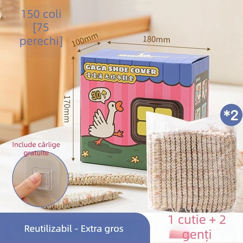 Capace de pantofi de unică folosință pentru interior, ambalate în cutie, din material nețesut, impermeabile, antiderapante, cu design de tragere