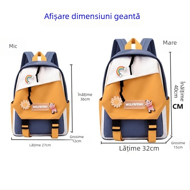 Rucsac unisex pentru clasele 1–6, material Oxford, impermeabil și rezistent la uzură, bretele cu pernă de aer, model cu litere, căptușeală din poliester