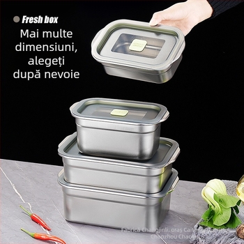 Cutie alimentară din oțel inoxidabil 304, pătrat, cu capac, sigilată, sigură pentru microunde