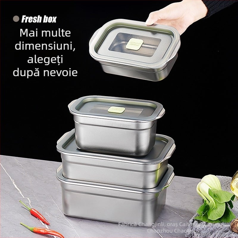 Cutie alimentară din oțel inoxidabil 304, pătrat, cu capac, sigilată, sigură pentru microunde