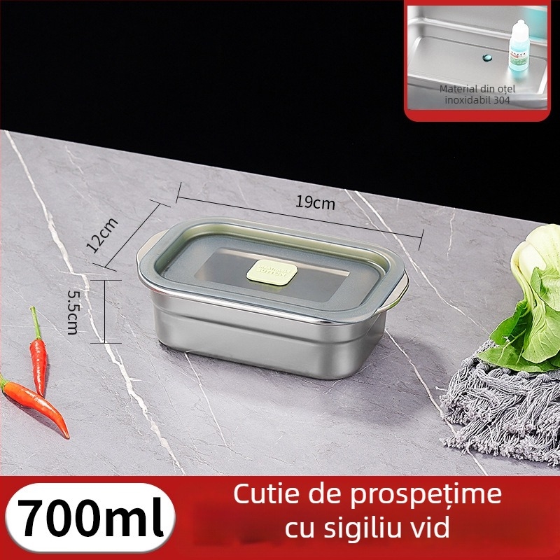 Cutie alimentară din oțel inoxidabil 304, pătrat, cu capac, sigilată, sigură pentru microunde