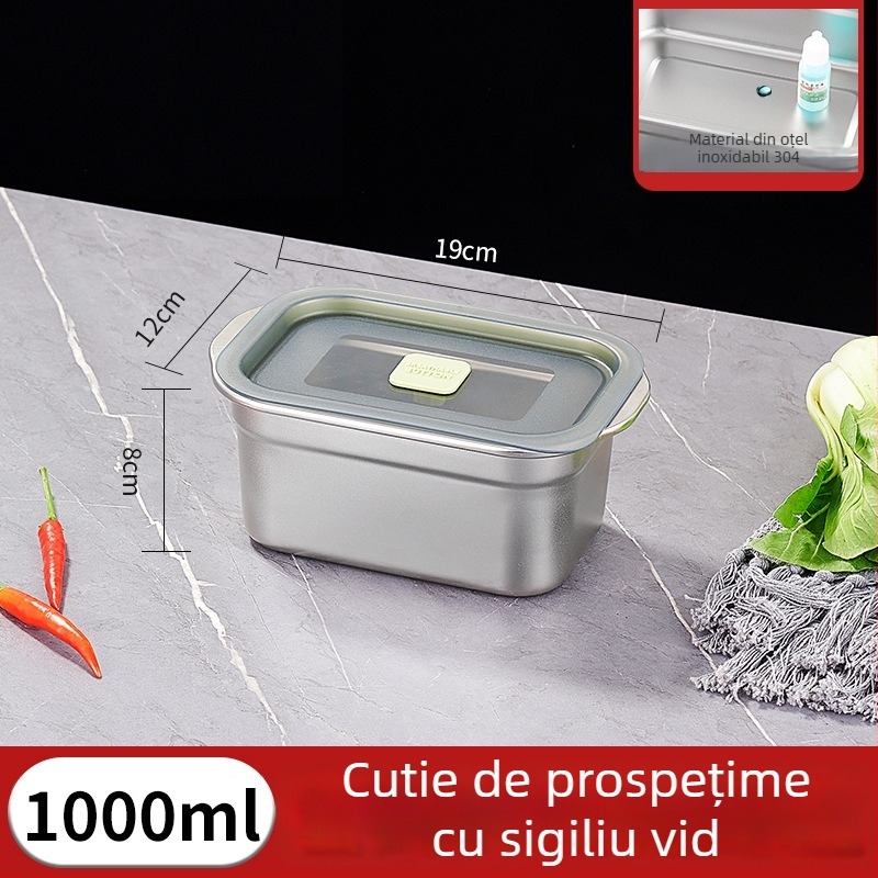 Cutie alimentară din oțel inoxidabil 304, pătrat, cu capac, sigilată, sigură pentru microunde
