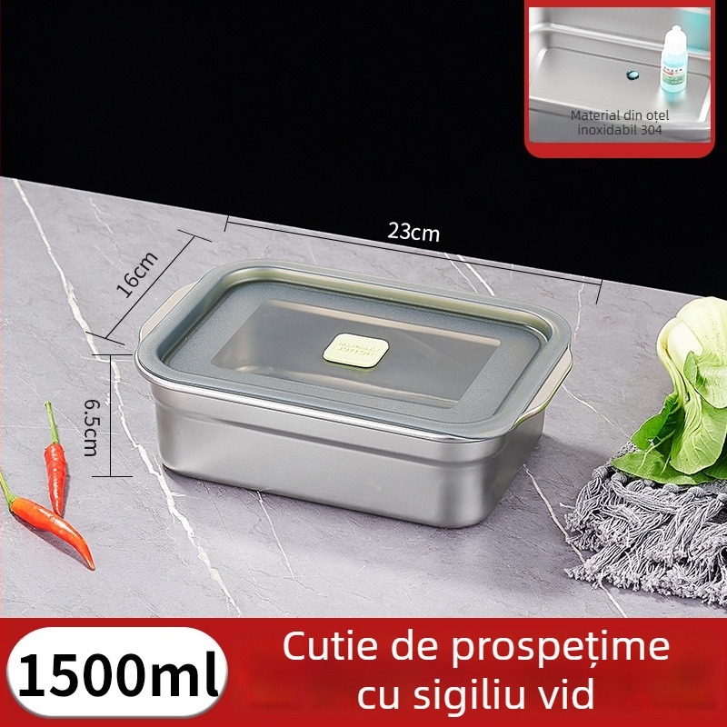 Cutie alimentară din oțel inoxidabil 304, pătrat, cu capac, sigilată, sigură pentru microunde