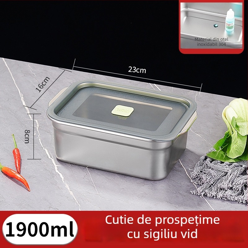 Cutie alimentară din oțel inoxidabil 304, pătrat, cu capac, sigilată, sigură pentru microunde