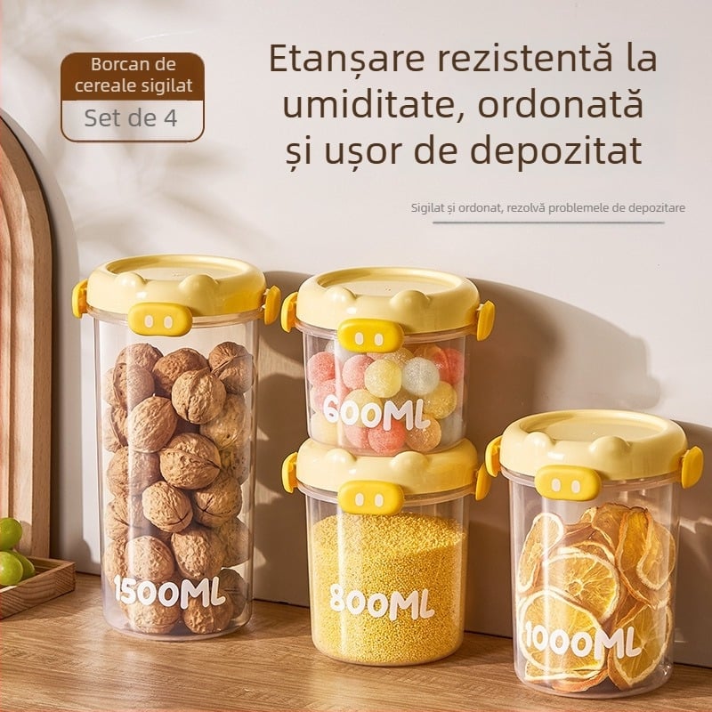 Container plastic de bucătărie pătrat, etanș, pentru depozitarea cerealelor, ceaiului, orezului și făinii.