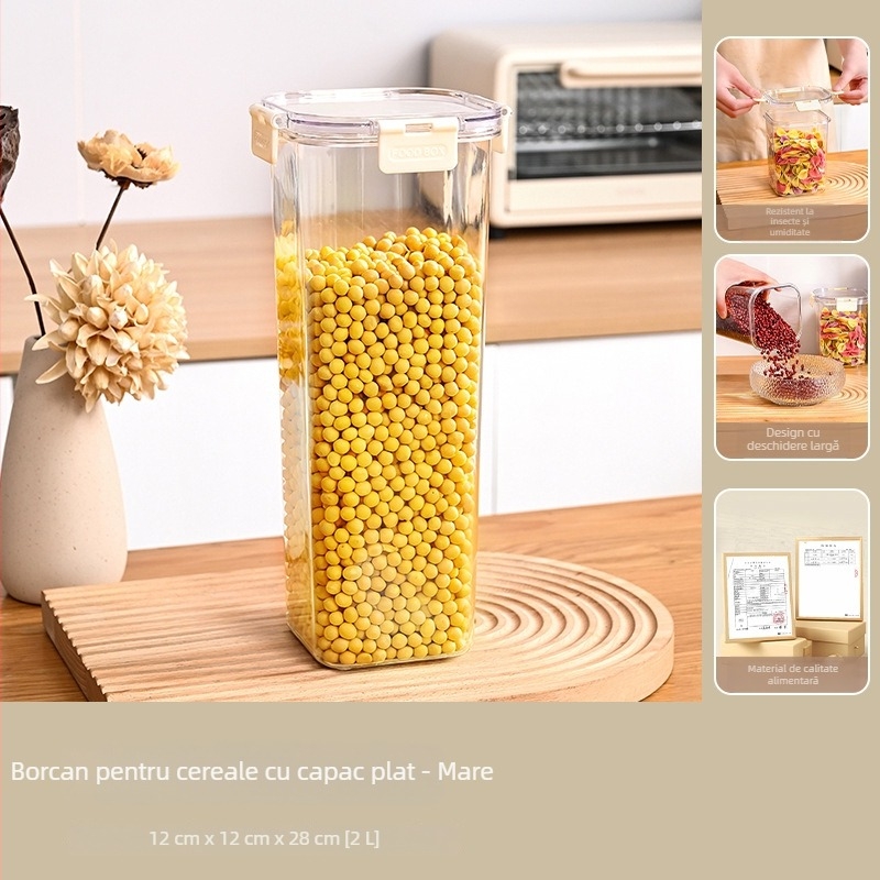 Recipient sigilat pentru ceai, recipient transparent de depozitare, dreptunghiular, 500–800 ml