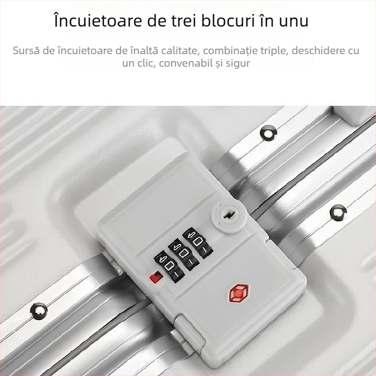 Valiză spinner cu cadru din aluminiu, 24 inch, mâner telescopic lat, roți silențioase, construcție durabilă