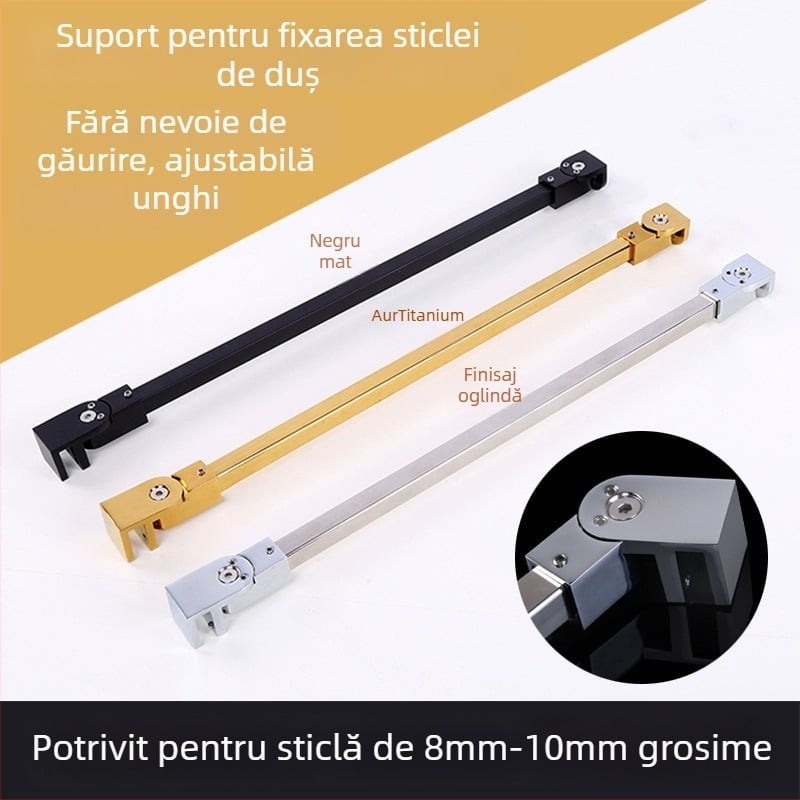 Hardver fixare sticlă duș – oțel inoxidabil, montaj fără găuri, conector pentru separator din sticlă, cadru de susținere